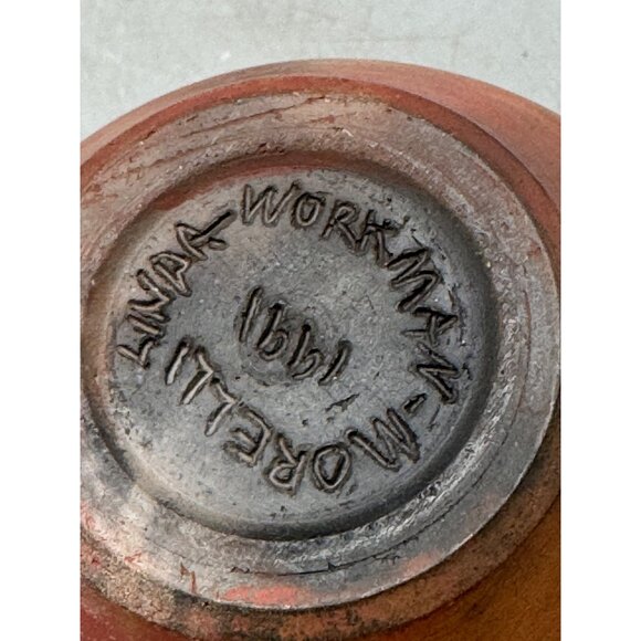 Vintage 1991 Morelli Workman Handmade Pottery Vase Red Brown 4"x4" Used READ - Picture 6 of 7